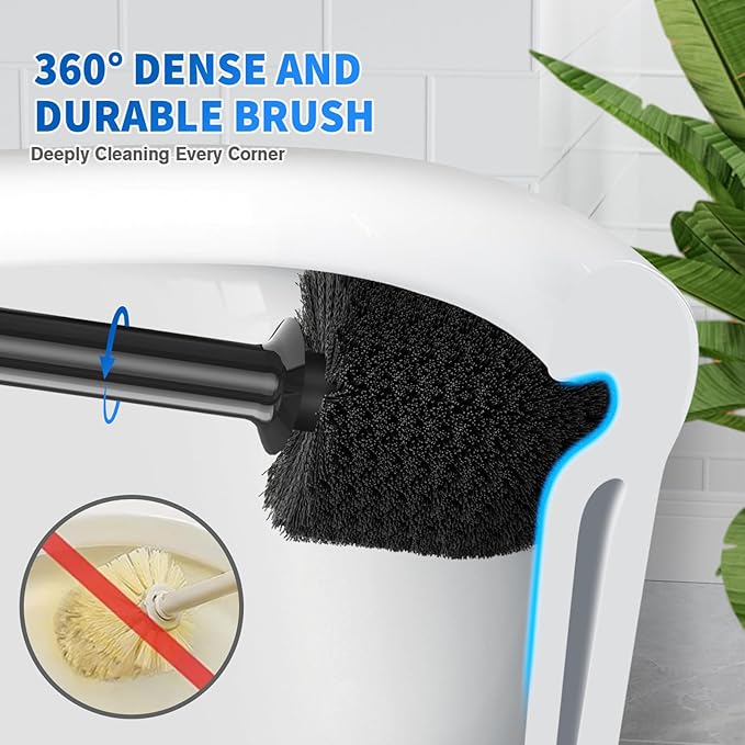 Toilet Plunger and Brush,2 Pack Bowl Brush and Heavy Duty Toilet Plunger Set with Ventilated Holder, 2-in-1 Toilet Brush and Plunger Combo for 5.3-inch Toilet Drain Bathroom Cleaning
