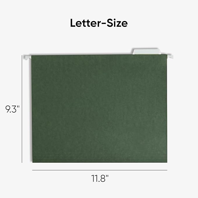 Smead Hanging File Folder, 1/5-Cut Adjustable Tab, Letter Size, Standard Green, Hanging Folders for Filing Cabinets, File Organizer Folder, 50 Per Box (64029)
