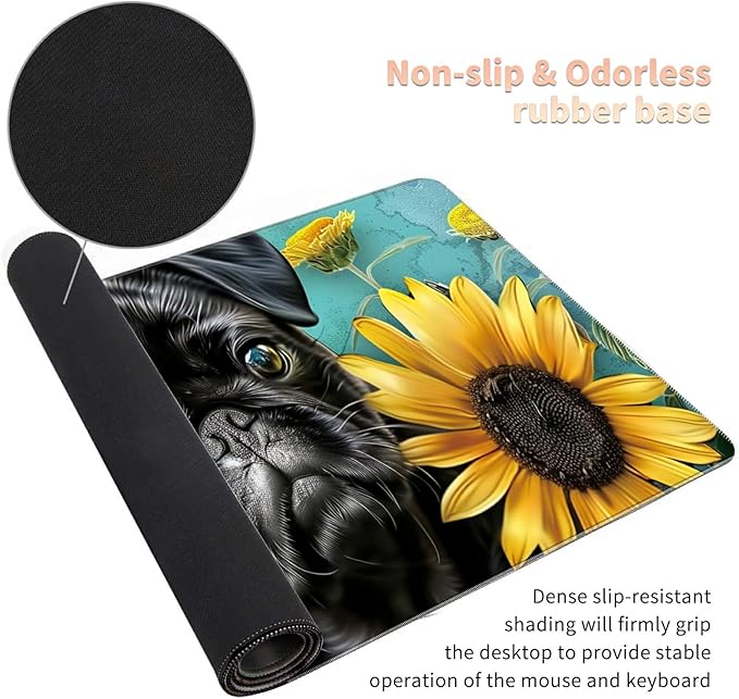 Desk Mat Large Gaming Mouse Pad (31.5x11.8 inch) with Stitched Edges, XL Mouse Pad +Coaster, Extended Mouse Mat Keybroad Mousepad Non-Slip Rubber for Gamer Men Women, Black Bulldog