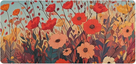 Mouse Pad Desk Mat Leather Desk Pad Large Gaming Desk Cover Protector Mat for Keyboard Computer Laptop Office Waterproof 35.4 x 16.5 Inch Autumn Poppy Flowers