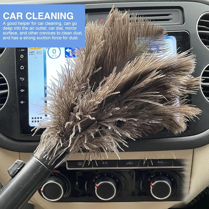 2pcs Feather Duster, Retractable Handle Fluffy and Natural Feather Duster Intrior/Extrior Cleaner for Blinds, Kitchen, Keyboard, Office Cleaning Supplies(Color:Black)
