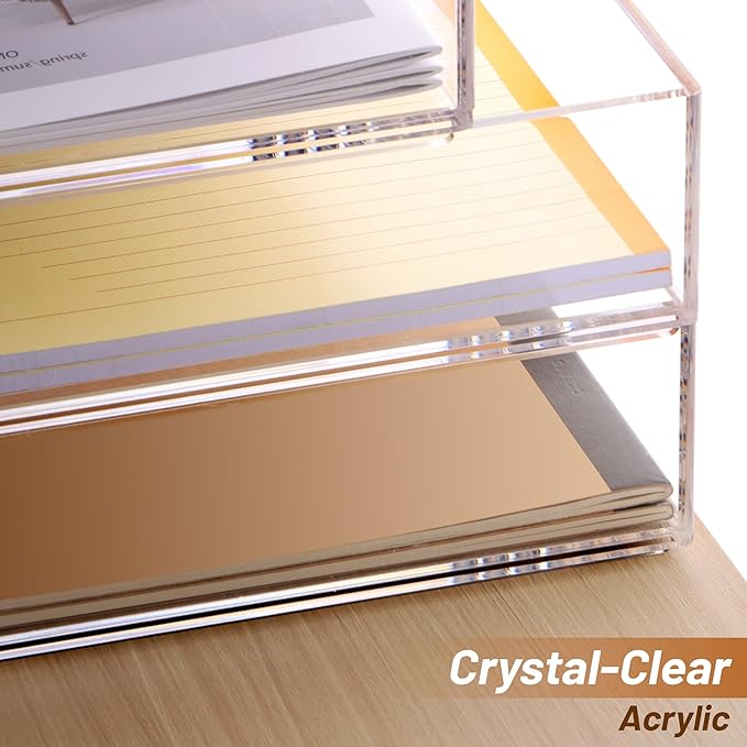 SANRUI Acrylic Stackable Letter Tray Clear Desk Paper Organizer 4-Tier Desk File Organizer Paper Sorter Holder Document Shelf Tray for Letter/A4,4-Pack