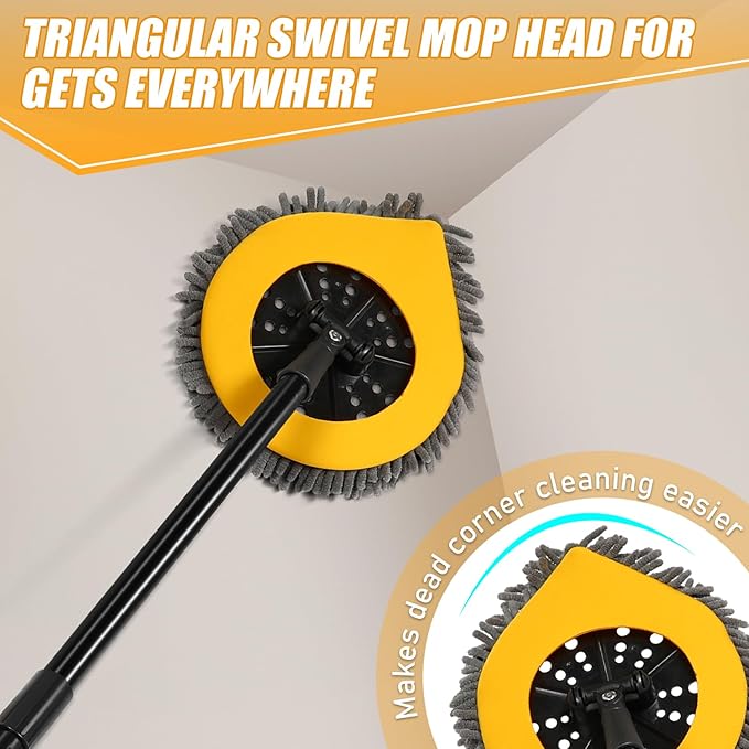 Wall Cleaner Mop with Long Handle, Wall Duster for Walls Baseboards Ceilings Floor Cleaning,Telescoping Ceiling Mops with Washable Mop Pads,Yellow