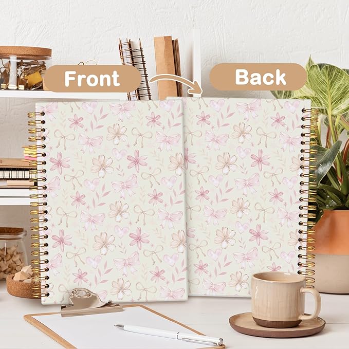 MOFUYU Cute Notebook for Girls,Coquette Bow Hardcover Spiral Notebook,Pastel Yellow Floral Journal A5,Pretty Gift for Teen Girls or Students