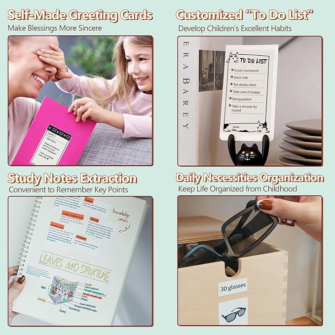 Memoking Sticker Printer - Mini Thermal Sticker Printer, T02 Inkless Pocket Label Maker, Bluetooth Portable Photo Printer, Instant Print Perfect for Students School Supplies,Flashcards, Journals