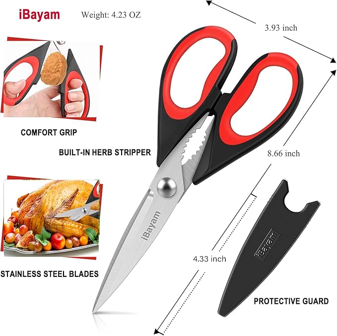 Kitchen Scissors All Purpose Heavy Duty, Kitchen Utensils Set, Stainless Steel Cooking Utensils Gadgets, Meat Poultry Food Shears Dishwasher Safe Utility Tools Home Gift, with Protective Sheath