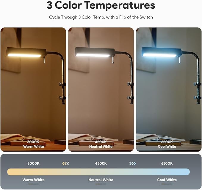 VONLUCE Rustic Desk Lamp, Adjustable Industrial Style Metal Table Lamp, 3 Color Temperatures LED Reading Lamp for Living Room Bedroom Office, Antique Black