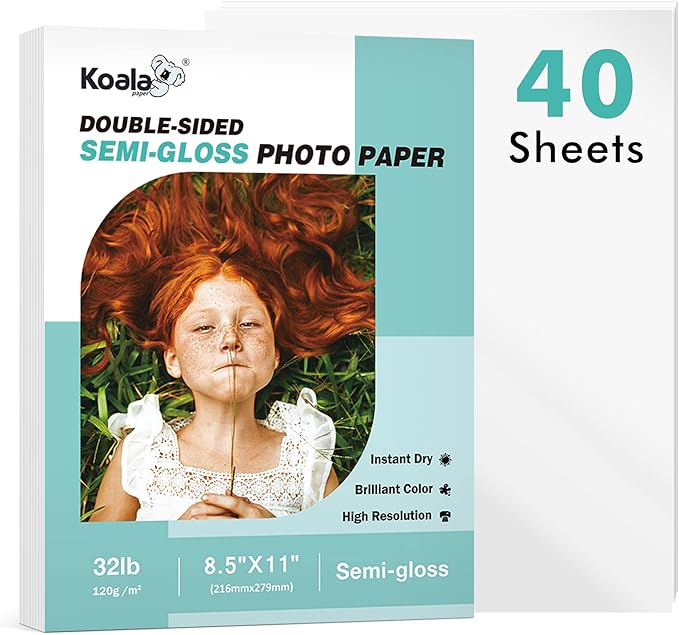 Koala Thin Double Sided Semi-Gloss Photo Paper 8.5X11 Inch 40 Sheets 32LB for Inkjet and Laser Printer for Menu Flyer Print