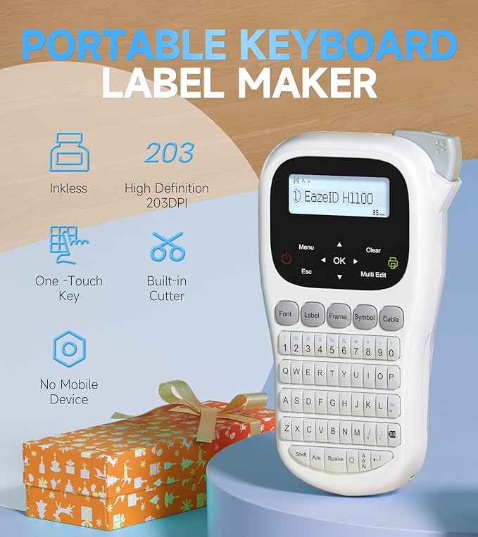 Label Maker Waterproof-Labels, Keyboard Label Maker Machine with-Tape12mm Laminated, Backlit Screen, Multiple Fonts & Symbols, Portable Inkless Labeler for Home Office School Use, H1100