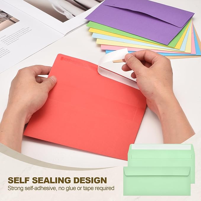 PATIKIL 100 Pack Light Green #10 Business Envelopes, Colored Self Seal Letter Size Envelopes for Business Mailing Office Checks Invitation, 4-1/8 x 9-1/2 Inches