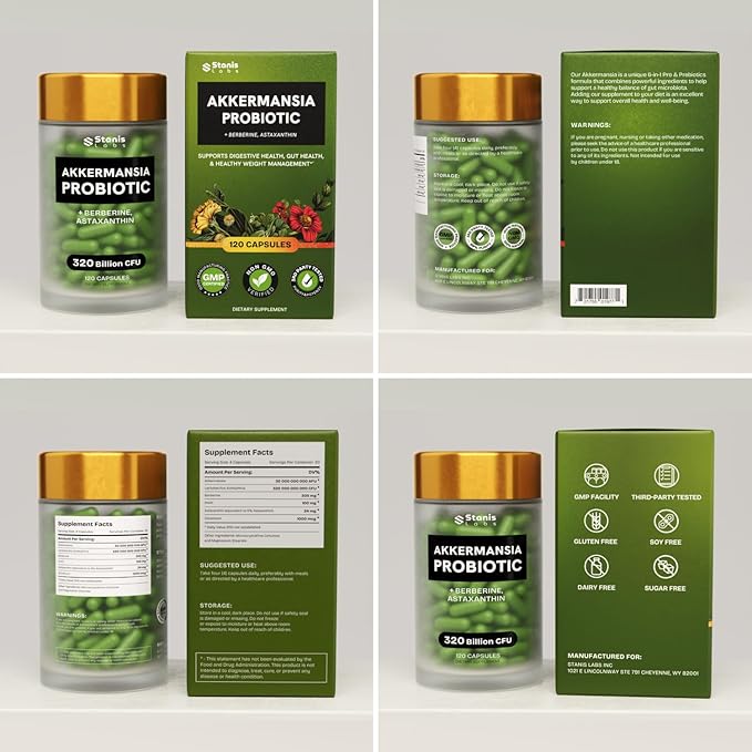 Akkermansia Muciniphila Probiotics 320 Billion CFU| GLP-1 Probiotic and Prebiotic | Akkermansia Probiotics for gut health | Inulin Prebiotic Fiber Capsules Astaxanthin & Berberine & Chromium 240 count