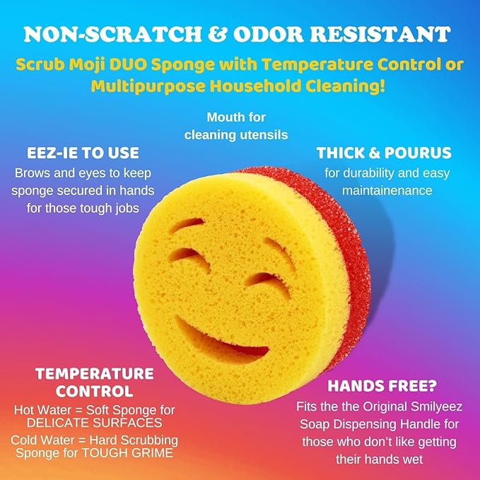 The Original Smiling Handle for Scrub Daddy (Reg. TM) Sponge and Scrub Moji Sponge - (Black Handle) & 3 Scrub Moji DUO's