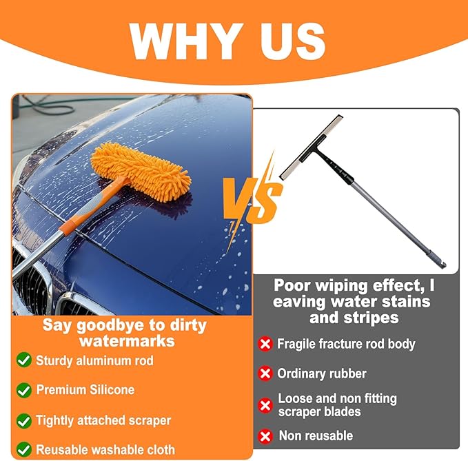 Lemosyu 3-in-1 Window Cleaner Tool with Rotating Head,67" Window Squeegee with Extension Pole, Window Cleaning Squeegee Kit for Indoor & Outdoor High Windows and Car Glass