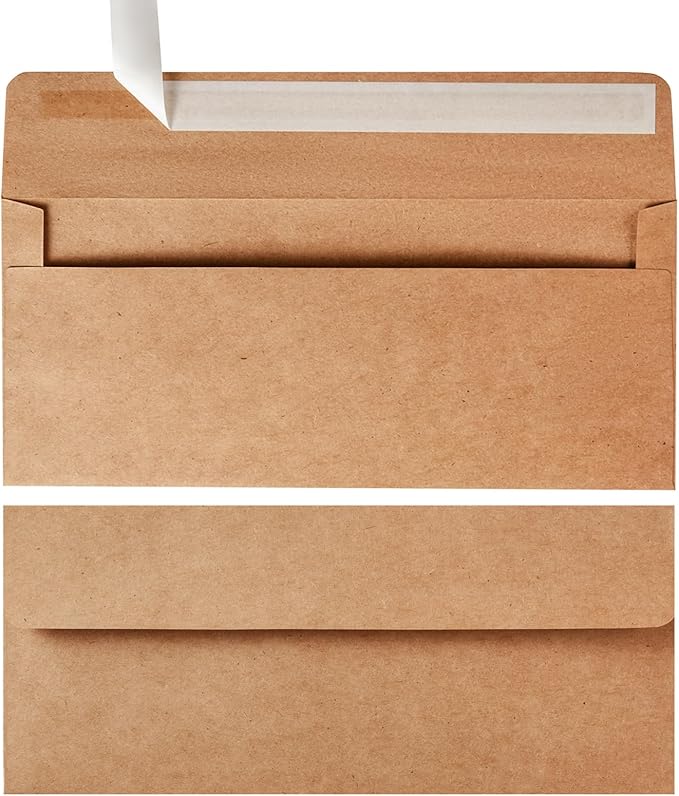 Wishop 50 Pack #10 Business Envelopes Self Seal 4x9 Standard Envelopes for Business, Invoices, Letter Mailing, 4 1/8 x 9 1/2 Inches (Brown, 4.13 x 9.49)