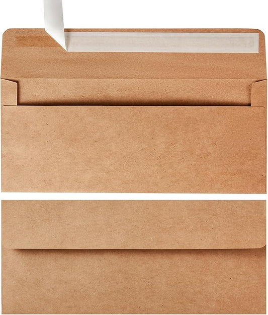 Wishop 50 Pack #10 Business Envelopes Self Seal 4x9 Standard Envelopes for Business, Invoices, Letter Mailing, 4 1/8 x 9 1/2 Inches (Brown, 4.13 x 9.49)