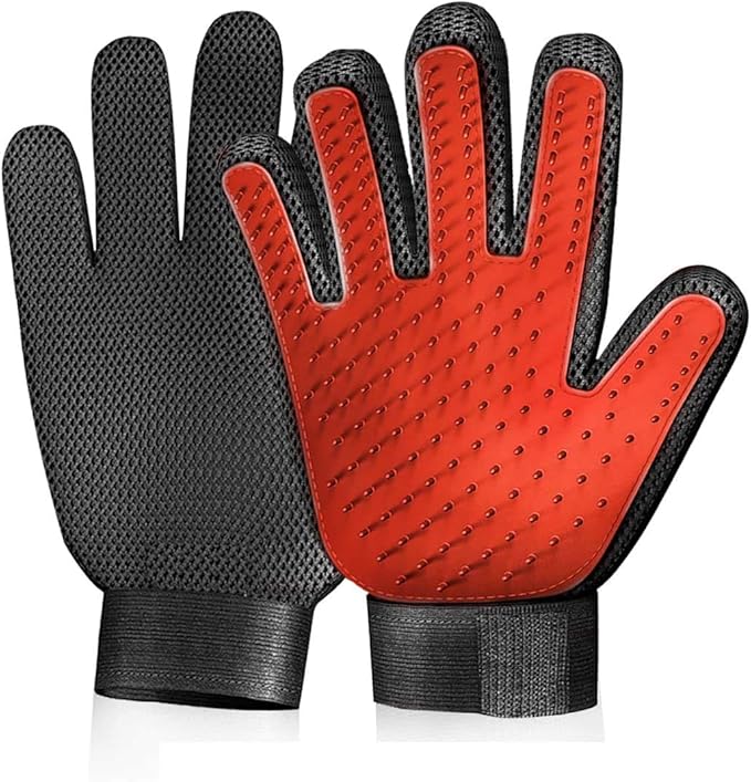 STARROAD-TIM Pet Grooming Glove Hair Remover Brush Gentle Deshedding Efficient Pet Mitt Pet Massage Gloves Left & Right Hand Draw Dogs Cats Horses Long Short Fur (1Pair Left & Right Hand)