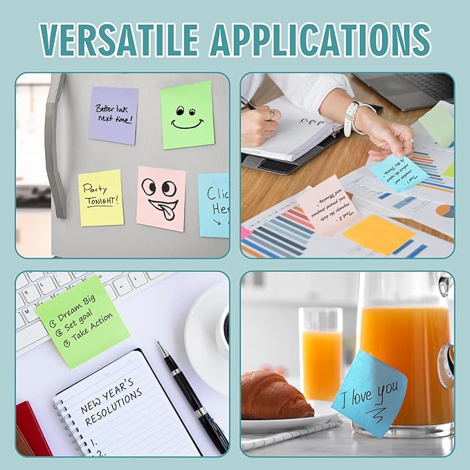 Sticky Notes 3x3 Small Self-Stick Pads, 48 Pads in 6 Pastel Colors, Cute Sticky Notes, Adhesive Memo Pads for Office, Home, School, Meetings, 100 Sheets/Pad