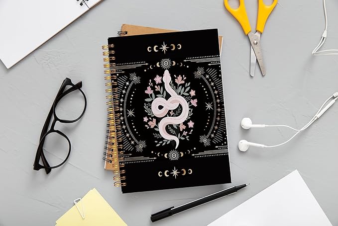Mystical Celestial Snake Witchy Notebook - Witch Journal, Witchy Gifts for Women, Witch Stuff, Moon Phase Journal, Aesthetic Notebook for Women, Gifts for Snake Lovers Spiral Notebook 5.5x8.3