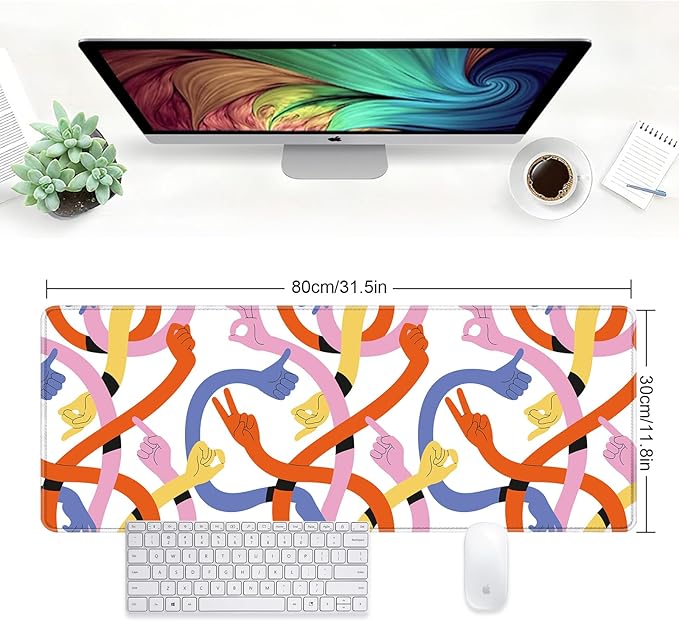 Large Desk Mat, Desk Matt for Desktop, Computer Gaming Mouse Pads, Anti-Slip Rubber Base, Stitched Edges Soft Mat for Desktop Office Home 31.5 x 11.8 Inches (Abstract Gesture Lines)