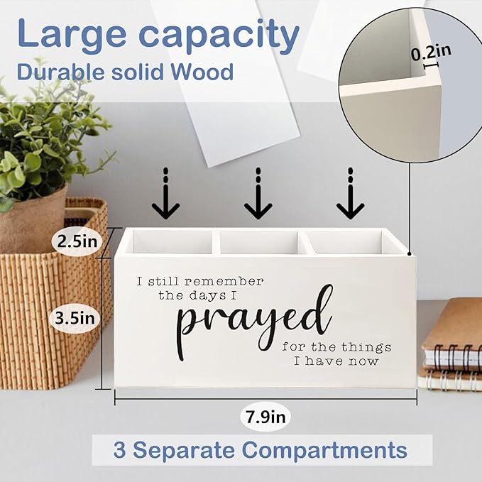 SNNDER Christian Pen Holder for Desk, Motivational Desk Decor Wooden Pen Pencil Holder Organizer for Home Office Accessories