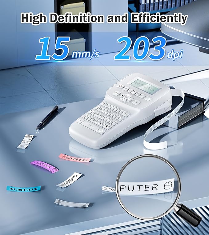 Handheld Label Maker Machine with-Tape Waterproof, Rechargeable Bluetooth Labeler with QWERTY Keyboard, Wire Cable Label Maker with Backlit LCD Screen, Ideal for Home Office School Organization
