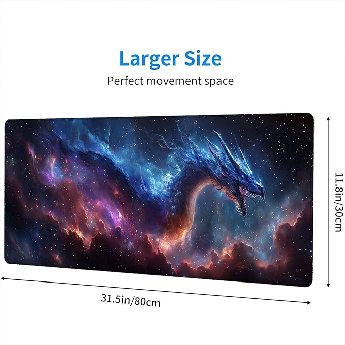 Dragon Desk Mat Gaming Mouse Pad Universe Galaxly Star Nebulae XL Mouse Pad Large Mousepad Extended Laptop Keyboard Mat Gaming Desk Pad Mouse Mat Office Computer Keyboard Laptop Home 31.5"x11.8"