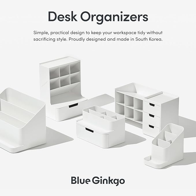 BLUE GINKGO Portable Desk Organizer – Compact 3 Compartment, Half-drawer Storage – Pen Holder, Stationery Desktop Organizer for Office, Makeup, Crafts (Made in Korea, Green)