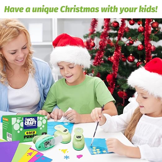 UCEC Hole Punch 1 Inch Craft Christmas Snowflakes Bells Shapes 30 Pieces Hole Puncher for Crafts Set with Craft Paper Cardstock, Mix Shape Designs Hole Puncher for Kids for Crafting Scrapbooking