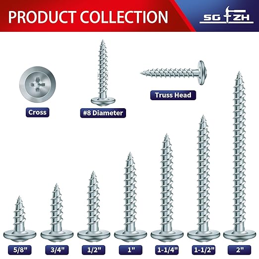 #8 x 1-1/4" Wood Screw 250Pcs Alloy Steel Standard Thread Truss Head Fast Self Tapping by SG TZH
