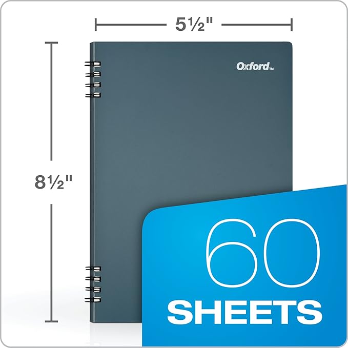Oxford Stone Paper Notebook, School Notebook, Smooth Note-Taking Pad, Journal for Writing, 5-1/2" x 8-1/2", Blue Cover, 60 Sheets, 2 Pack (161641)