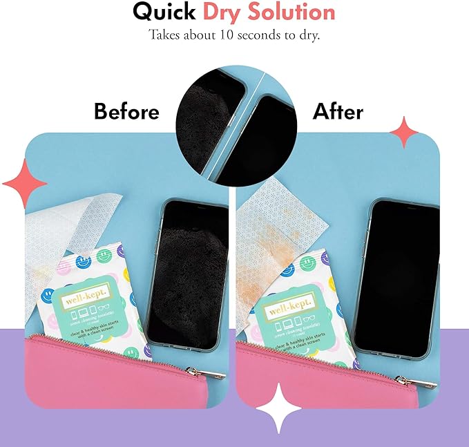 Well-Kept Tech & Lens Wipes - Eyeglass, Screen & Phone Cleaning, Multi-Surface, Lint-Free, Pre Moistened, Streak-Free & Non Scratching - All Smiles, 12 Pack (180 Count)