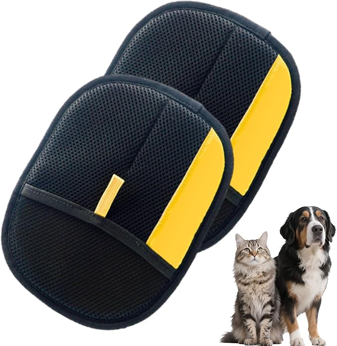 Pet Hair Removal Glove for Cats & Dogs, Electrostatic Grooming Glove for Pet Shedding Hair, Reusable Fur Remover for Furniture Sofa Carpet Car, Lint Cleaning Tool (2 Pcs)