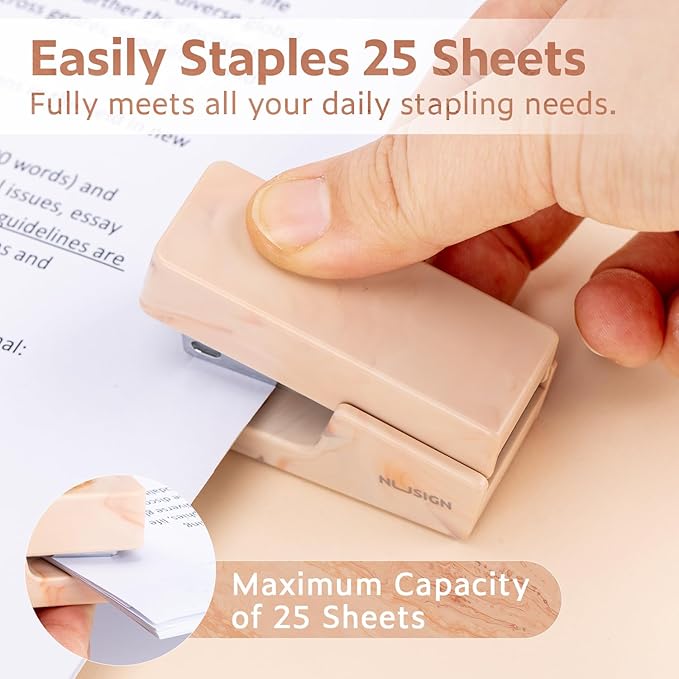 Mini Stapler with 830 Staples, Small Cute Desk Staplers, 25 Sheet Capacity, Fluid Brown