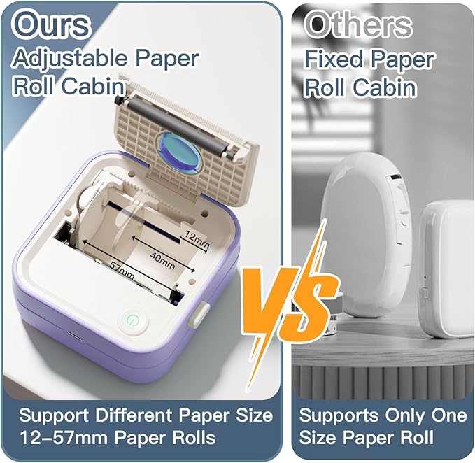 Label Maker Machine, HD Mini Sticker Printer with 7 Rolls Paper, Portable Thermal Print Pod Supports 12-57mm Papers, Bluetooth Pocket Printer for Home, Kitchen, School,Compatible Phone&Tablet (Purple)