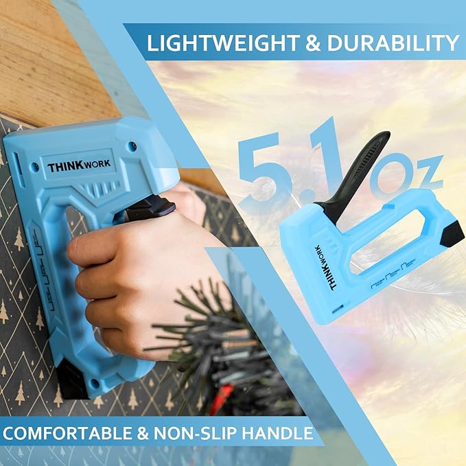 THINKWORK Light Duty Staple Gun - Upholstery Staple Gun for Wood with 1600pcs JT21 Staples 1/4", 5/16", 3/8" and Staple Remover, Fabric Stapler Gun for Crafts, Home Use, Wall, DIY, Lights Decora, Blue
