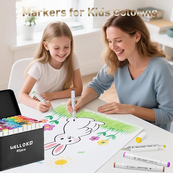 Alcohol Markers, 80 Colors Dual Tip Art Colored Markers for Adult Coloring Book, Painting, Drawing, Alcohol Based with Carrying Case for Adult Kids