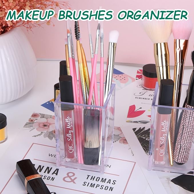 20Pack Clear Acrylic Pen Holder Desktop Pencil Organizer Acrylic Pencil Cup Stationery Office Organizer Makeup Brush Holder