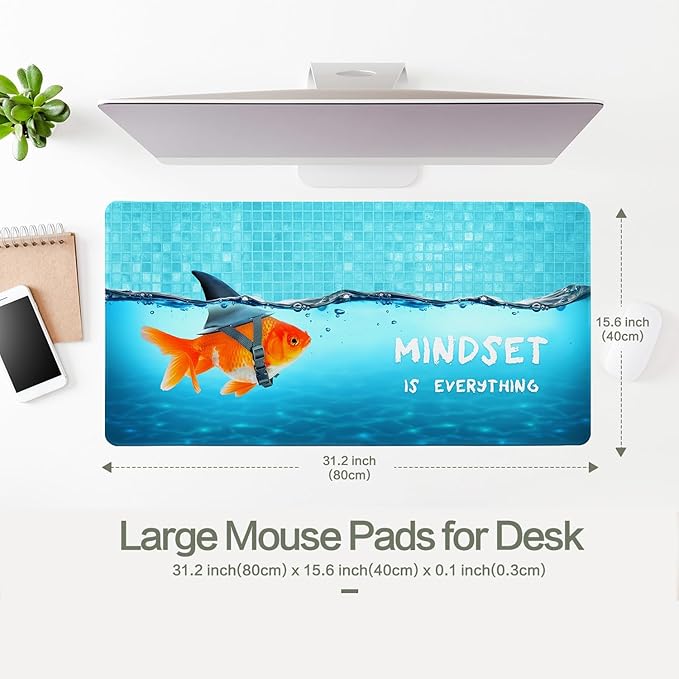Goldfish as Shark Mouse Pad Desk Mat, Drama Goldfish Large Gaming Mouse Pad Dangerous Sharks Anime Desk Pad Mousepad XXL Extended Keyboard Mat Mouse Mat, Waterproof, 31.5x15.7 in