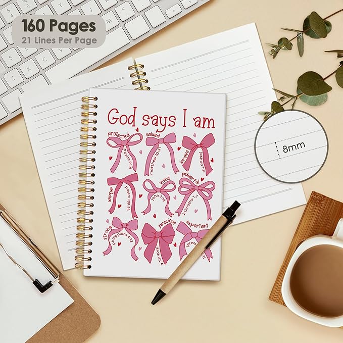 Bible Journal for Women, Christian Prayer Journal Pink Notebook Gifts for Teen Girls Kids, Bible Study Supplies, Coquette Preppy Bows Cute Church Faith Journaling Hardcover Spiral Notebook 5.5x8.3