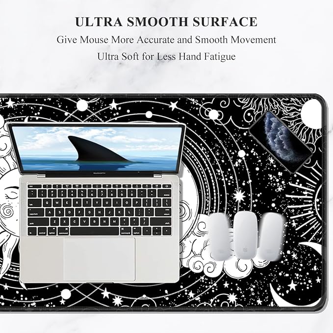 Auhoahsil Large Gaming Mouse Pad, Tarot Style XXL 35.4 x 15.7 in Desk Pad Stitched Non-Slip Rubber Long Computer Mousepad Thin Extended Full Size Desk Mat for Desktop Laptop Wireless Mice, Black