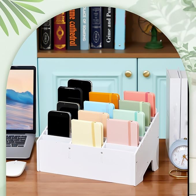 Ctosree 2 Pcs Cell Phone Holder School Desk Calculator Storage Box Holder Case Multifunctional Classroom Caddy Cell Phone Organizer (11.81 x 6.69 x 7.09 Inch)