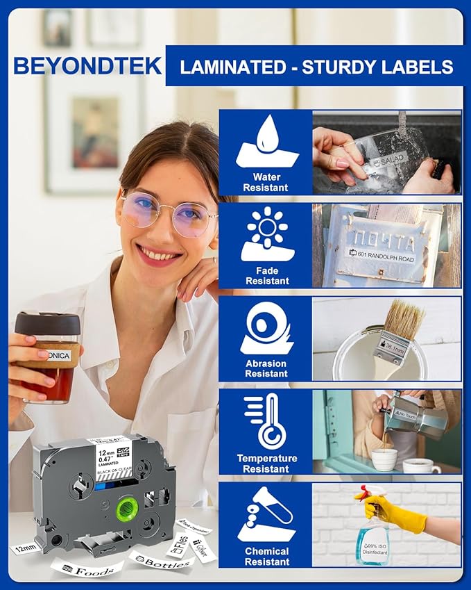 4PK Work for Brother P Touch Black on Clear TZ TZe 1/2" Label Tape Replace with Brother Label Maker Tape 12mm 0.47 Laminated Clear TZe-131 TZe131 for PT-H103w H110 D210 D220 D400 1180 1280 1890 2040