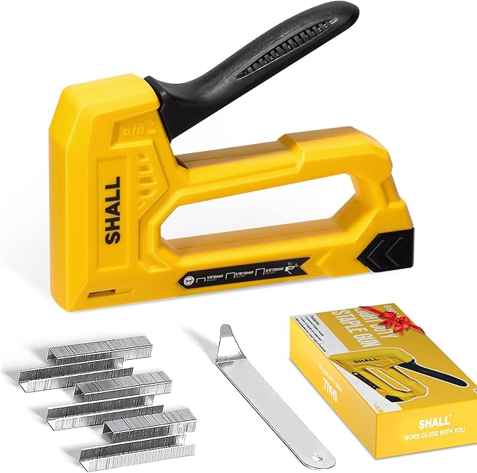 SHALL Light Duty Staple Gun for Wood - Yellow Upholstery Staple Gun with 1600pcs JT21 Staples 1/4, 5/16, 3/8 inch and Staple Remover - Fabric Stapler Gun for Crafts, DIY, Decoration