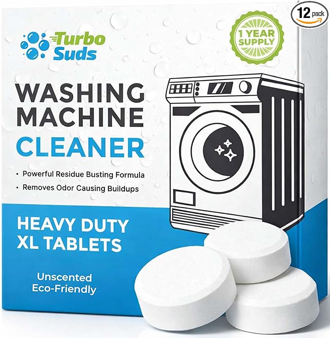 Washing Machine Cleaner XL Tablets – Heavy-Duty Descaler for HE, Front & Top Load Washers – Helps Remove Odors, Residue & Build-Up, 12 Pack (1 Year Supply)