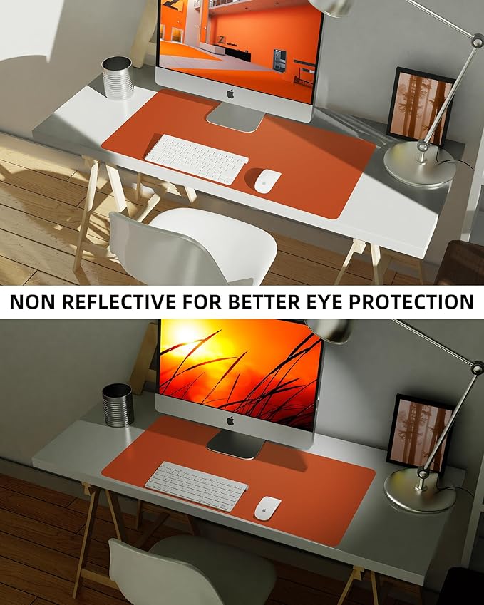 Leather Desk Pad Protector,Mouse Pad,Office Desk Mat, Non-Slip PU Leather Desk Blotter,Large Desk mat,Waterproof Keyboard mat for Office/Home/Decor (Orange,35" x 17")