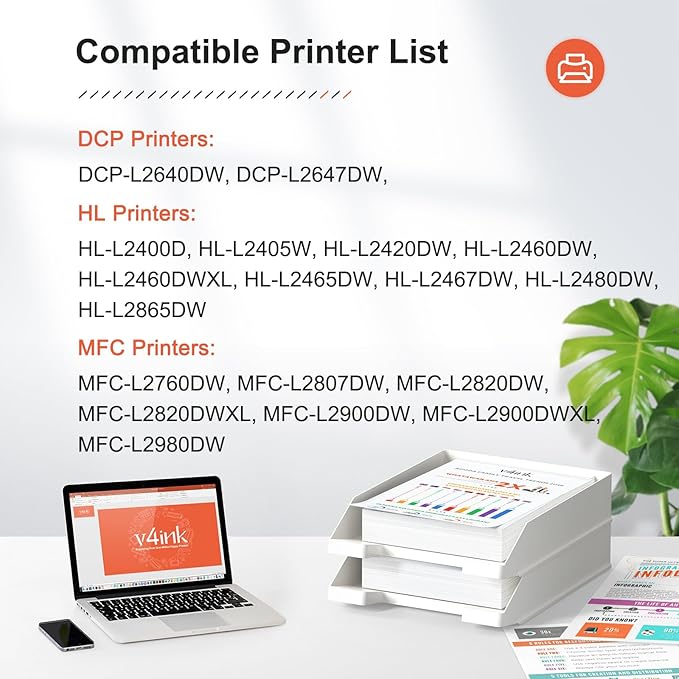 v4ink 2pk Compatible TN830XL DR830 Replacement for Brother TN830 TN830XL Toner Cartridge DR830 Drum Combo Set for Brother DCP-L2640DW HL-L2400D HL-L2405W HL-L2460DW HL-L2480DW MFC-L2820DW Printer