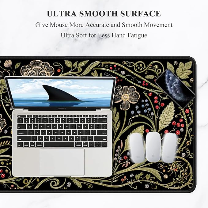 Auhoahsil Desk Mat, Ultra Large Mouse Pad, XXL Gaming Mousepad, Pretty Desk Pad, Big Extended Full Size Desktop Desk Matt for Keyboard, Laptop & Computer, 35.5 x 15.7 in, European Vintage Flowers