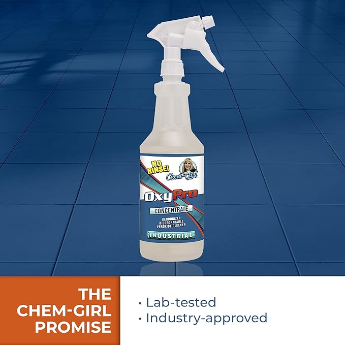 Chem-Girl OxyPro Concentrated Multi-Purpose Surface Cleaner to the Rescue - Chlorine-Free, Oxygen-Powered Stain & Odor Remover, 5 Percent Hydrogen Peroxide (H2O2), 1 Quart
