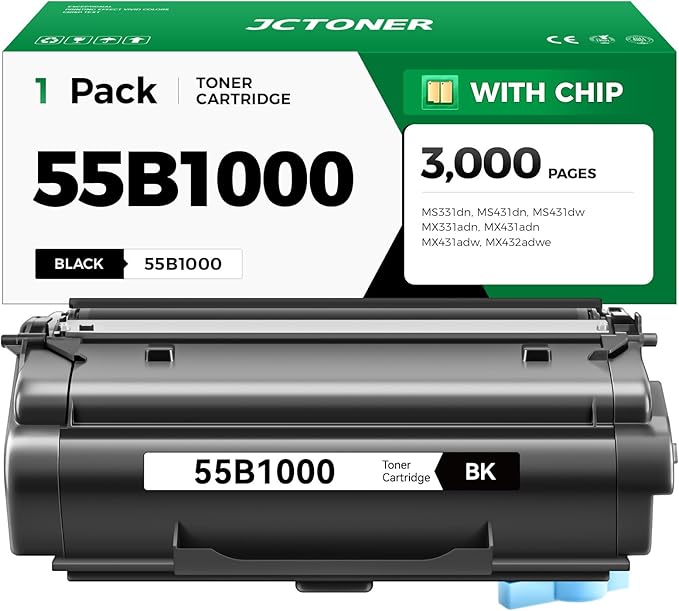 55B1000 Toner Cartridge with Chip Replacement for Lexmark 55B1000 55B1H00 Compatible with Lexmark MS331dn MS431dn MS431dw MX331adn MX431adn MX431adw MX432adwe MS331 MS431 MX331 MX431 Laser Printer Ink