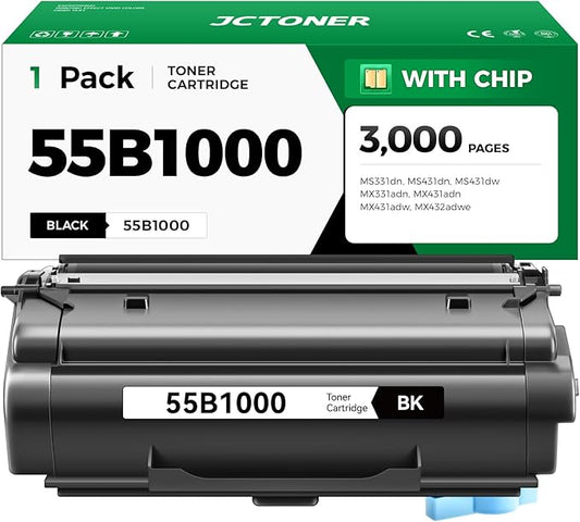 55B1000 Toner Cartridge with Chip Replacement for Lexmark 55B1000 55B1H00 Compatible with Lexmark MS331dn MS431dn MS431dw MX331adn MX431adn MX431adw MX432adwe MS331 MS431 MX331 MX431 Laser Printer Ink